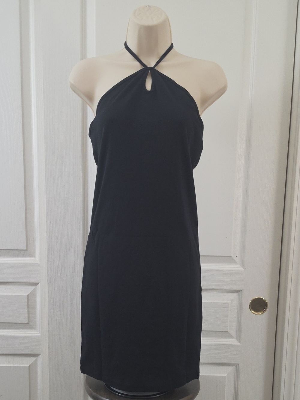 ONLY | 90's/Y2k Syle Black Cotton Halter-neck Mini Dress Keyhole Cutout Size L